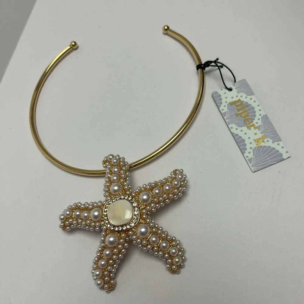 NWT ⚜️🌟⚜️ Piper K Gorgeous glass pearl Starfish Pendant Necklace - Picture 6 of 14